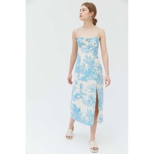 Urban Outfitters April Tie-Back Printed Midi Slip Dress in Blue Toile